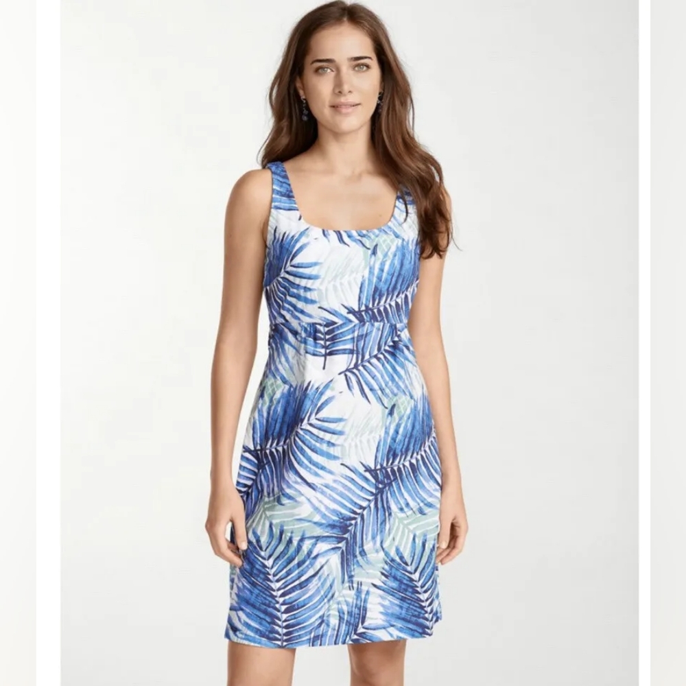 Tommy Bahama Blue and White Palm-Print Sundress